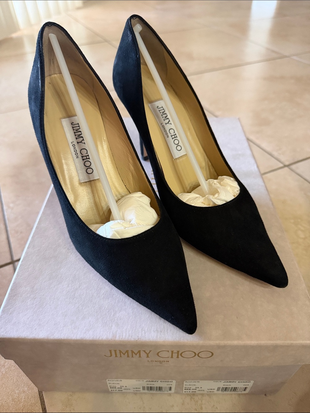 Jimmy Choo Black Suede Pointed-Toe Stiletto Pumps